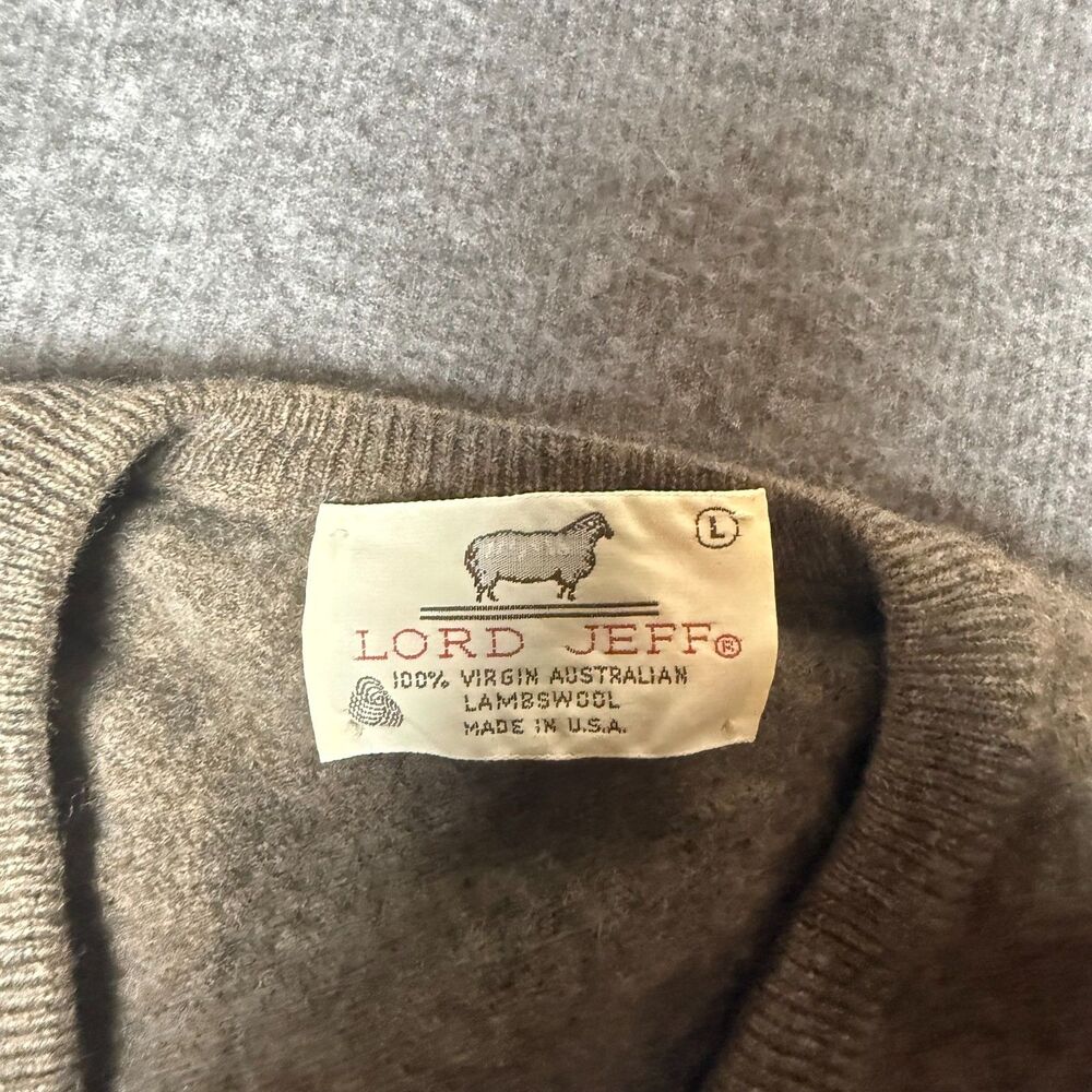 Lord Jeff Sweater Mens Large* Brown Virgin Australian Lambs Wool V Neck USA Made - Picture 2 of 8